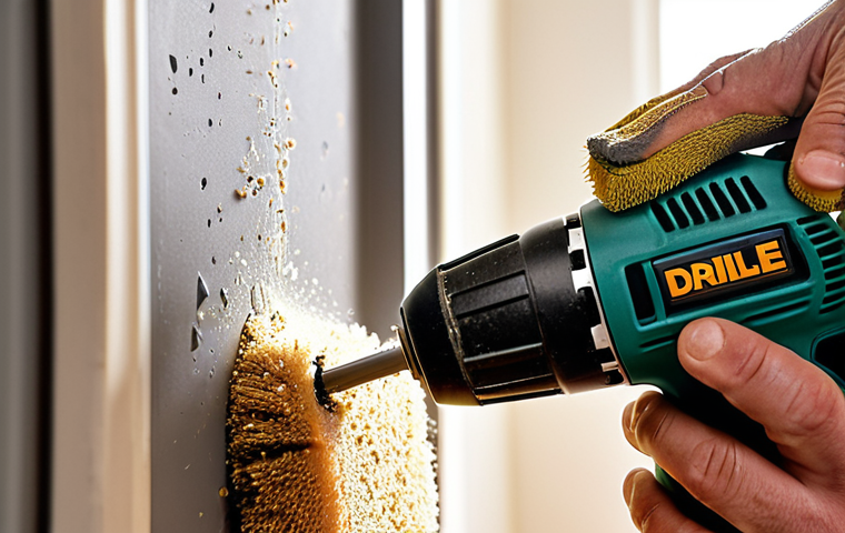 **
> Close-up photo of a power tool (e.g., drill, sander) being carefully cleaned with a brush. Focus on dust and debris being removed from ventilation slots. Emphasize the importance of regular cleaning for tool longevity. Lighting should be bright and showcase detail.
**